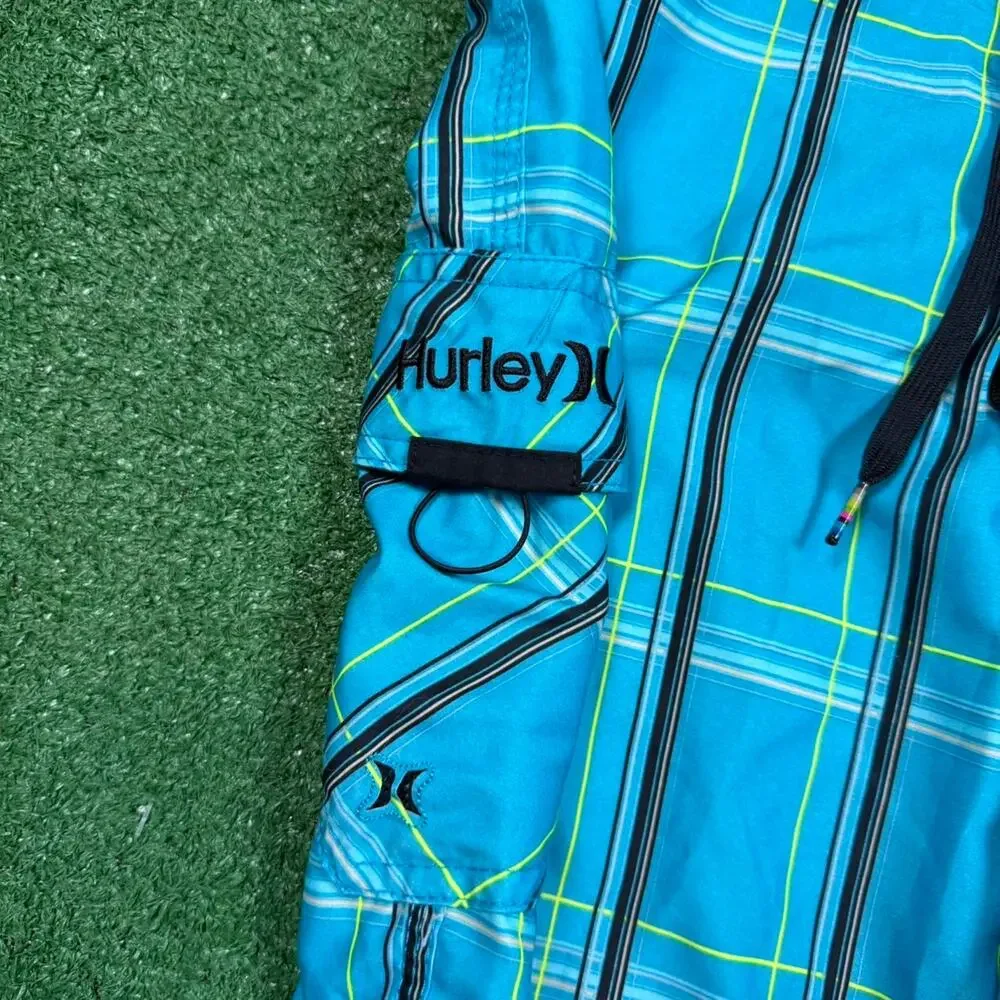 Hurley Board Shorts Blue Plaid Surf Swim Trunks Mens 34 Y2K Beach Summer Skate